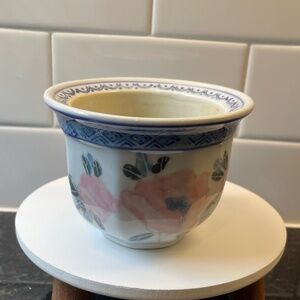 Chinoiserie Ceramic Planter - White, Blue, and Pink Flowers - 3.5" Tall
